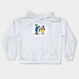 Couple in love Boy and Girl making Snowman Kids Hoodie